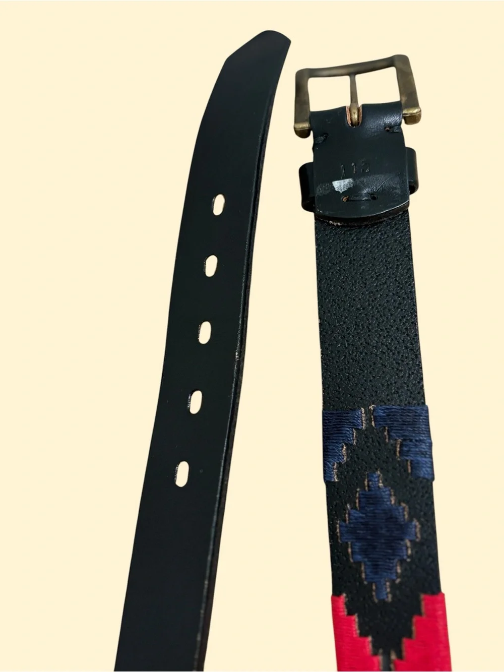 Unisex Woven Pattern Leather Belt - Black, Red & White Eu 115 Us 40-45 inches.